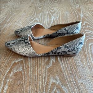 J CREW Zoe Snake Skin Embossed D’orsay Women’s Slip-On Flats Brow Black Size 8